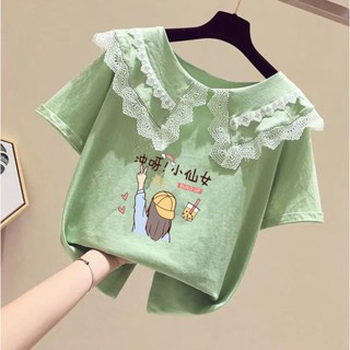 ใหม่ เสื้อยืดลําลอง ผ้าฝ้าย 100% แขนสั้น พิมพ์ลาย เข้ากับทุกการแต่งกาย แฟชั่นฤดูร้อน สําหรับเด็กผู้หญิง 2023