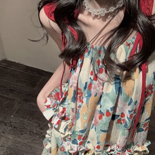 🍓 ฤดูร้อนปี 2023 ใหม่ ดีไซน์สาวหวานและเรียบง่ายให้ความรู้สึกเดรสทรงเอความยาวปานกลางลายดอกไม้