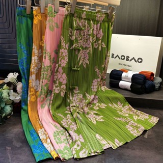 Miyake กระโปรงพลีท พิมพ์ลาย สไตล์จีน ผ่าสะโพก ออกแบบดี ของแท้ เหมาะกับฤดูร้อน 2023