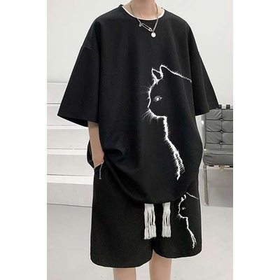 แฟชั่นสําหรับผู้ชาย-เสื้อ-กางเกงขาสั้น-ไซส์ใหญ่พิเศษ-ทรงหลวม-พลัสไซซ์-ชุดเซต-2-ชิ้น-วาฟเฟิลแขนสั้นเด็กผู้ชายเย็นหล่อชุดฤดูร้อนลําลองกีฬา-5-จุดกางเกงขาสั้นแนวโน้มขนาดใหญ่เสื้อยืดผู้ชาย