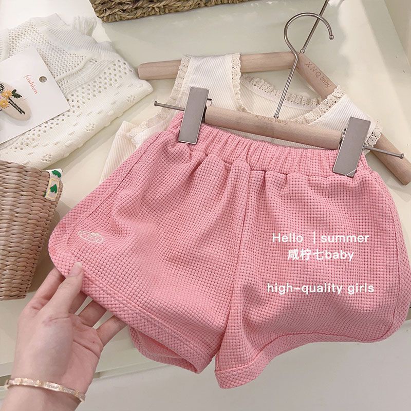 ชุดเด็กผู้หญิง-สาวชุดฤดูร้อน-2023-เด็กใหม่สวมใส่เด็กแฟชั่นฤดูร้อนสวมกางเกงขาสั้นแขนสั้นสองชิ้น