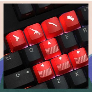 keycap คีย์แคป แป้นพิมพ์เชิงกล ABS บุคลิกภาพโปร่งแสง keycaps cf crossfire ตัดปืนลัด WASD ปุ่มลูกศรสีดําและสีแดง