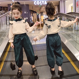 ชุดเสื้อผ้า แฟชั่นทันสมัย สไตล์เกาหลี สําหรับเด็กผู้หญิง สองชิ้น