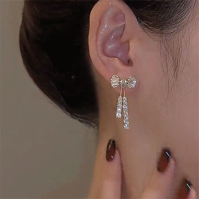 korean-s925-silver-needle-golden-bow-crystal-zircon-rhinestone-earrings-sweet-girl-bow-tassel-earrings-women-fashion-accessories-jewelry-long-earrings