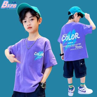 Bxpb เสื้อยืดลําลอง แขนสั้น ทรงหลวม พิมพ์ลาย สไตล์เกาหลี แฟชั่นฤดูร้อน สําหรับเด็กผู้ชาย ผู้หญิง 110-170