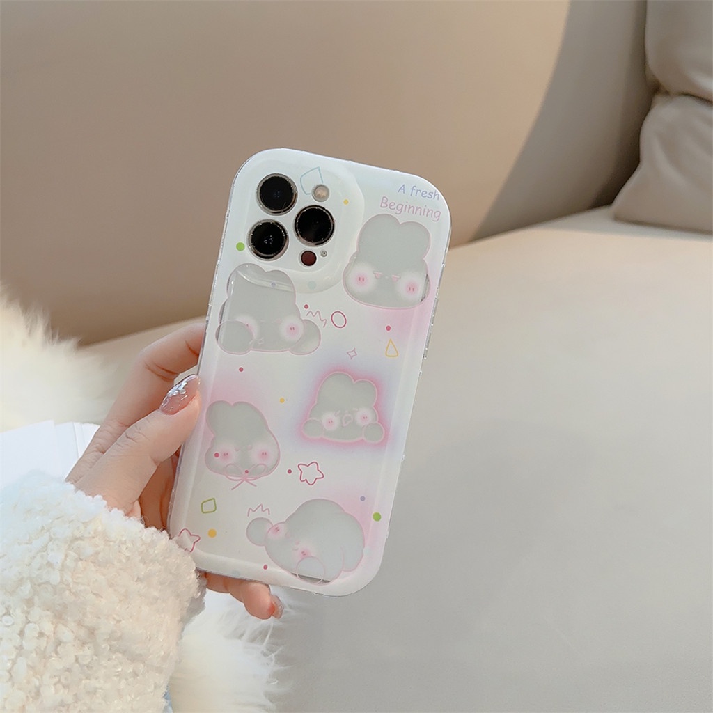 เคสโทรศัพท์มือถือ-tpu-แบบนิ่ม-ลายกระต่าย-สีชมพูใส-สําหรับ-iphone-14-pro-max-13-pro-max-12-pro-max