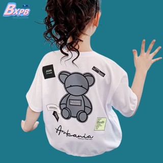 Bxpb เสื้อยืดแขนสั้น ผ้าฝ้ายแท้ ทรงหลวม พิมพ์ลาย คุณภาพสูง ใส่สบาย สําหรับเด็กผู้หญิง 100-1