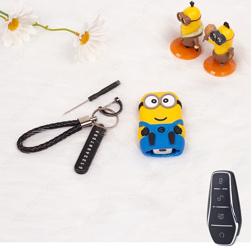 เคสกุญแจรีโมทรถยนต์-แบบนิ่ม-ลายการ์ตูนมินเนี่ยน-สําหรับ-byd-atto3