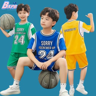 Bxpb- ชุดกีฬาบาสเก็ตบอล แขนสั้น กางเกงขาสั้น พิมพ์ลาย สไตล์เกาหลี แฟชั่นฤดูร้อน สําหรับเด็ก 2 ชิ้น 110-170