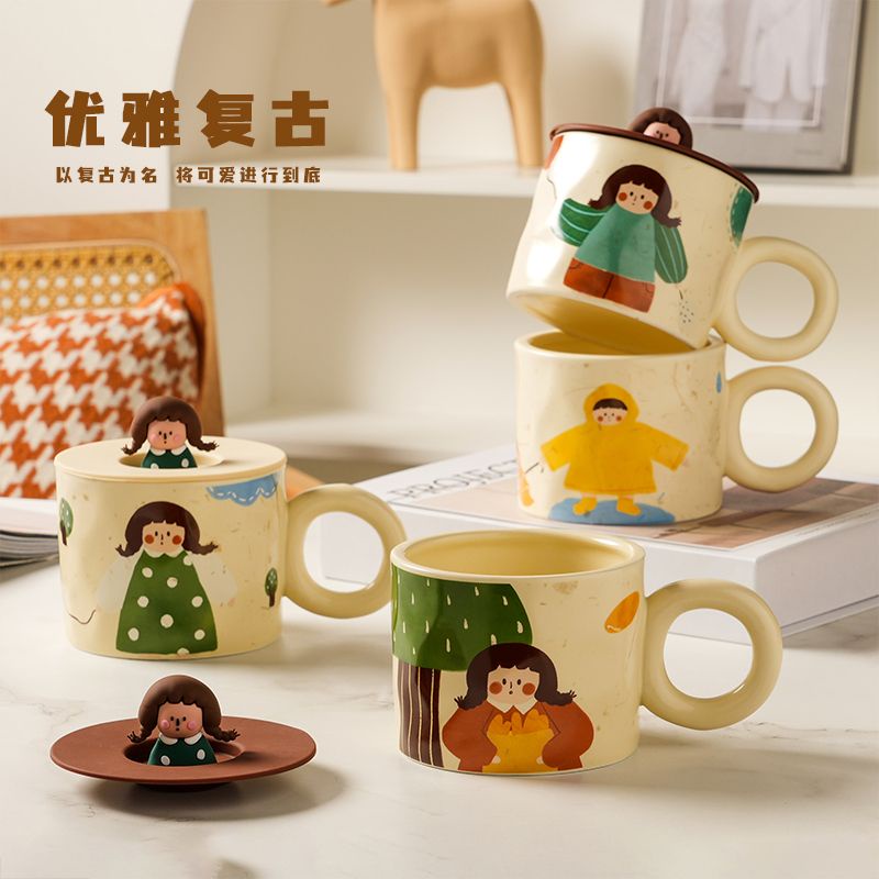 น่ารักการ์ตูนถ้วยลายคราม-ถ้วยกาแฟ