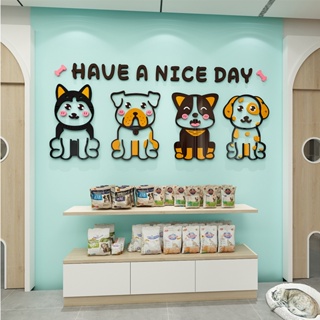 Pet Shop สติกเกอร์อะคริลิค ลายการ์ตูนสุนัข แมว สร้างสรรค์ สําหรับตกแต่งผนังห้องนอน ข้างเตียง