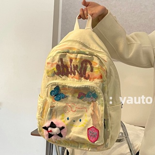 ใหม่ กระเป๋าเป้สะพายหลัง กระเป๋านักเรียน ผ้าแคนวาส ลายกราฟฟิตี้ ประดับเพชรน่ารัก สีมาการอง สไตล์ญี่ปุ่น สําหรับเด็กผู้หญิง