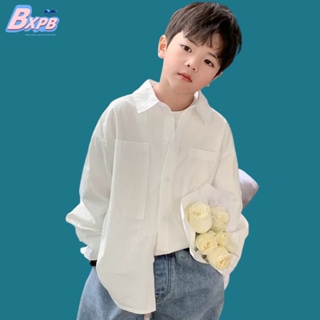 Bxpb- เสื้อเชิ้ตแขนยาว ผ้าฝ้ายแท้ ทรงหลวม คุณภาพสูง สไตล์เกาหลี เรียบง่าย สําหรับเด็ก 100-160
