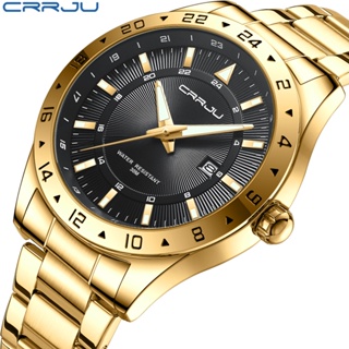 Crrju นาฬิกาข้อมือควอตซ์แฟชั่น สายแสตนเลส กันน้ํา สีทอง หรูหรา สําหรับบุรุษ 5007 X