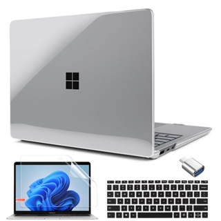 Crystal Clear Hardshell Case For Microsoft Surface Laptop Go 1/2 12.4inch Laptop 2 3 4 5 13.5inch 2022 2021 2020 2019 Protective Cover With Keyboard Film/Screen Protector/USB C Adapter