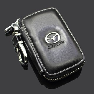 เคสกุญแจรีโมทรถยนต์ หนัง PU มีซิป ลายตราสัญลักษณ์ สีดํา สําหรับ Mazda 5 6 323 626 RX8 CX5 CX-4 MX3 MX5 Atenza Axela