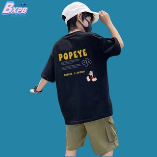 Bxpb เสื้อยืดแขนสั้นลําลอง ผ้าฝ้าย ทรงหลวม ใส่สบาย แฟชั่นฤดูร้อน สําหรับเด็กผู้ชาย และเด็กผู้หญิง 100-170