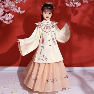* เสื้อผ้าเด็กจีน * เด็กหญิง Hanfu ชุดโบราณหมิงชุดโบราณสไตล์จีนซูเปอร์นางฟ้าชุดราชวงศ์ถังสาวน้อยชุดฮั่นไหล่เมฆเด็กตัวโตช