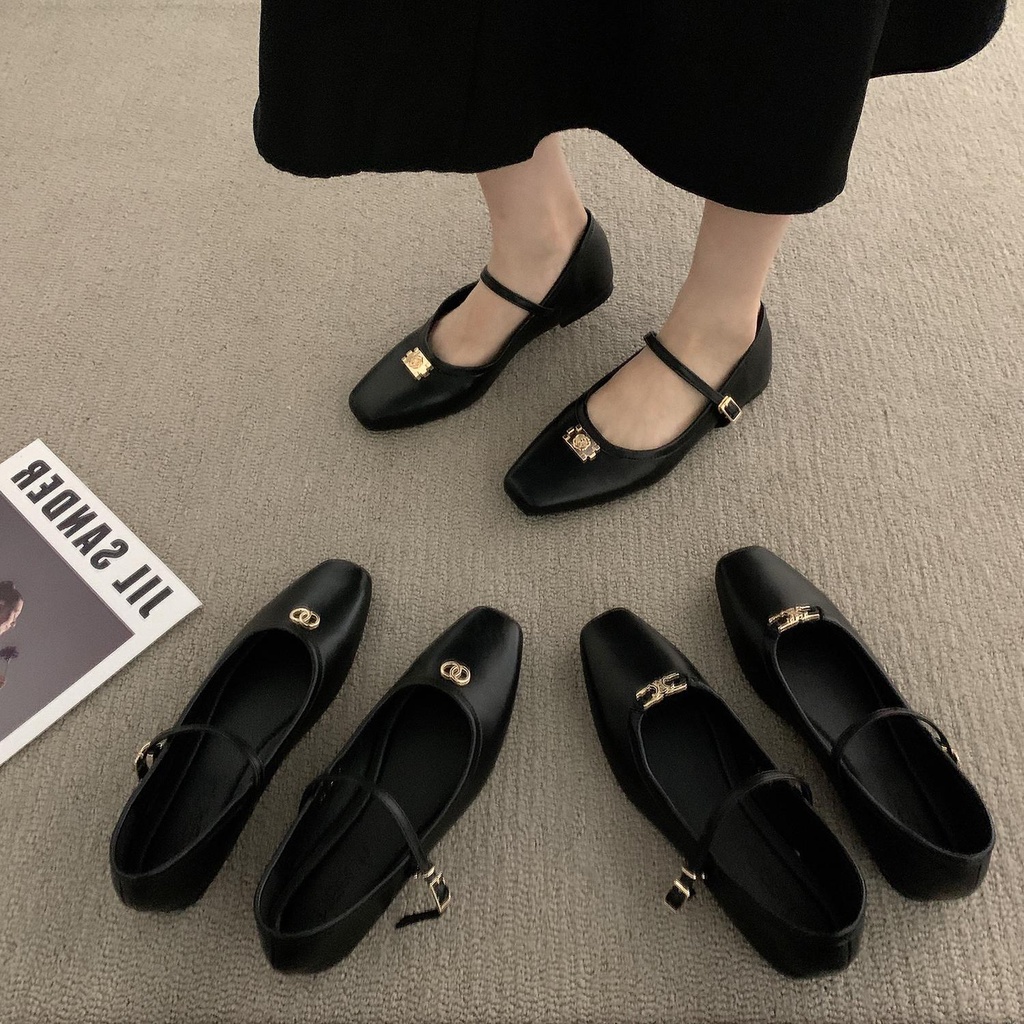 รองเท้าแมรี่เจน-ส้นแบน-สีดํา-แฟชั่นฤดูร้อน-สไตล์เกาหลี-สําหรับผู้หญิง