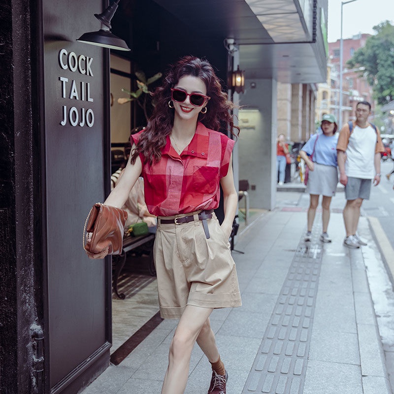 ชุดเสื้อสูท-กางเกงขายาว-ลําลอง-ขนาดเล็ก-สีแดง-แฟชั่นฤดูร้อน-สไตล์เกาหลี-สําหรับสตรี-2023