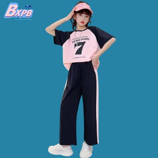 Bxpb- ชุดกีฬา เสื้อท็อป และกางเกง ทรงหลวม สองชิ้น สไตล์เกาหลี แฟชั่นฤดูร้อน สําหรับเด็กผู้หญิง 110-170