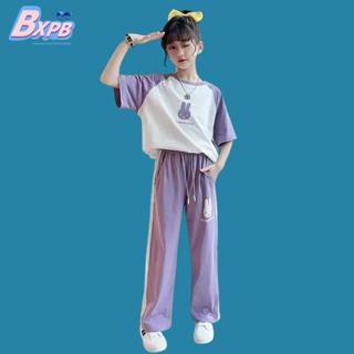 Bxpb- ชุดกีฬา เสื้อท็อป และกางเกง ทรงหลวม สองชิ้น สไตล์เกาหลี แฟชั่นฤดูร้อน สําหรับเด็กผู้หญิง 110-170