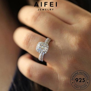 Aifei JEWELRY Moissanite แหวนเงิน 925 ประดับเพชร ทรงสี่เหลี่ยม คลาสสิก ของแท้ R386