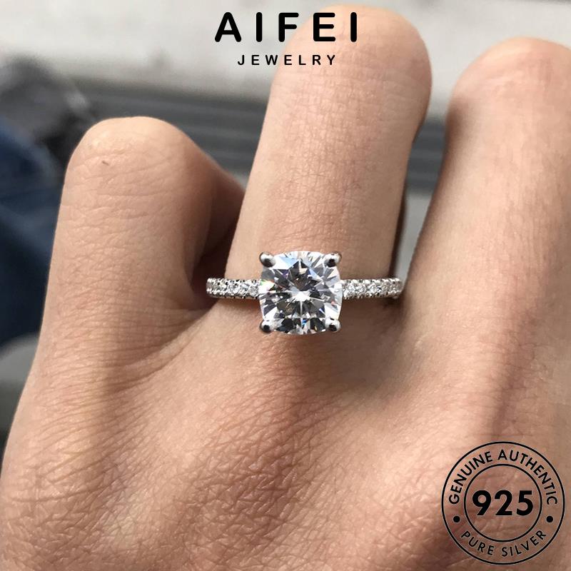 aifei-jewelry-925-มอยส์ซาไนท์ไดมอนด์-เงิน-ผู้หญิง-เครื่องประดับ-แหวน-แท้-เกาหลี-ต้นฉบับ-silver-เครื่องประดับ-แฟชั่นหกกรงเล็บ-แฟชั่น-r1409