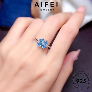 AIFEI JEWELRY 925 เงิน ต้นฉบับ อความารีน เครื่องประดับ ผู้หญิง โคลเวอร์สี่ใบส่วนบุคคล แฟชั่น แหวน Silver เครื่องประดับ แท้ เกาหลี R2121