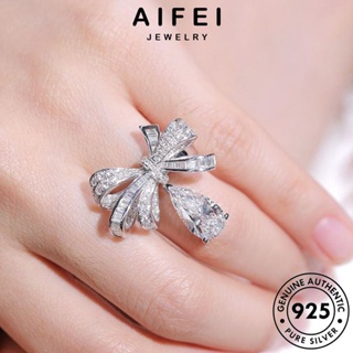 AIFEI JEWELRY เงิน ต้นฉบับ เครื่องประดับ ผู้หญิง Silver แฟชั่น แหวน เกาหลี เครื่องประดับ มอยส์ซาไนท์ไดมอนด์ โบว์ส่วนบุคคล แท้ 925 R919