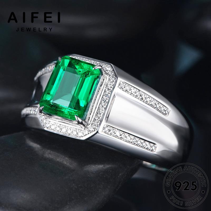 aifei-jewelry-เกาหลี-แท้-เครื่องประดับ-แฟชั่น-925-silver-เงิน-เรียบง่าย-เครื่องประดับ-ต้นฉบับ-ไพลินมรกต-ผู้ชาย-แหวน-m077