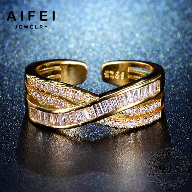 aifei-jewelry-แฟชั่น-แท้-ผู้หญิง-เครื่องประดับ-925-เกาหลี-เครื่องประดับ-แหวน-silver-ต้นฉบับ-มอยส์ซาไนท์โกลด์-เงิน-เรียบง่าย-m074