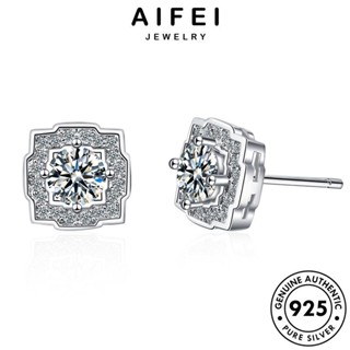 AIFEI JEWELRY 925 สี่เหลี่ยม เงิน แฟชั่น เครื่องประดับ ต้นฉบับ มอยส์ซาไนท์ไดมอนด์ ตุ้มหู ผู้หญิง ห่วง Silver เครื่องประดับ เกาหลี ต่างหู แท้ หนีบ E682