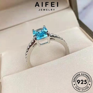 AIFEI JEWELRY 925 เครื่องประดับ ต้นฉบับ เงิน อความารีน ผู้หญิง Silver เกาหลี แฟชั่น ตารางง่ายๆ แหวน เครื่องประดับ แท้ R112