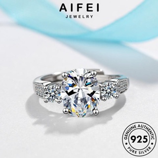 AIFEI JEWELRY ผู้หญิง แฟชั่น Silver เครื่องประดับ แท้ เกาหลี 925 ต้นฉบับ เครื่องประดับ เงิน วงรี แหวน มอยส์ซาไนท์ไดมอนด์ R201