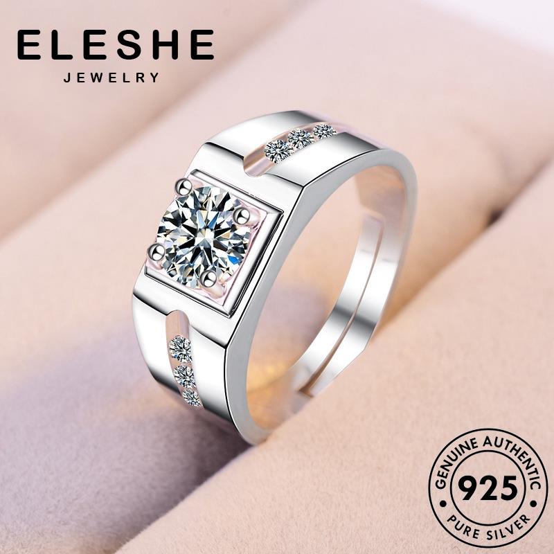 eleshe-jewelry-ของแท้-แหวนเพชรโมอิส-เงิน-925-เรียบง่าย-สําหรับผู้ชาย-m072