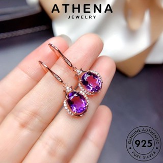 ATHENA JEWELRY หนีบ แท้ เงิน ห่วง แฟชั่น เครื่องประดับ เกาหลี ผู้หญิง ต่างหู เครื่องประดับ ตุ้มหู 925 Silver อเมทิสต์โกลด์ วงรี ต้นฉบับ E181