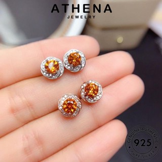 ATHENA JEWELRY เครื่องประดับ กลม เครื่องประดับ ต้นฉบับ ตุ้มหู ต่างหู Silver 925 ผู้หญิง เงิน แฟชั่น ห่วง ทองซิทริน หนีบ แท้ เกาหลี E814