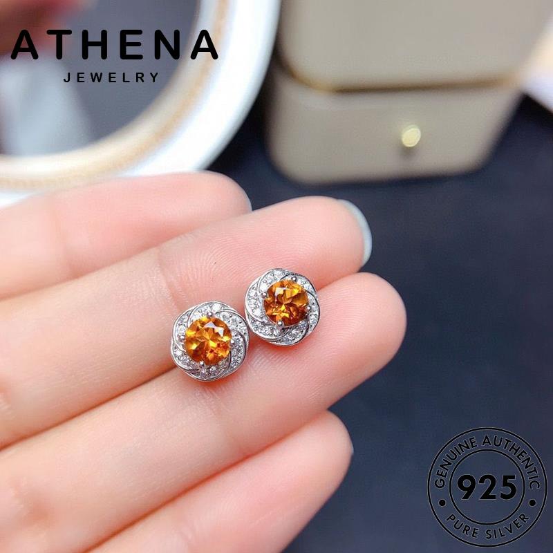 athena-jewelry-เครื่องประดับ-กลม-เครื่องประดับ-ต้นฉบับ-ตุ้มหู-ต่างหู-silver-925-ผู้หญิง-เงิน-แฟชั่น-ห่วง-ทองซิทริน-หนีบ-แท้-เกาหลี-e814