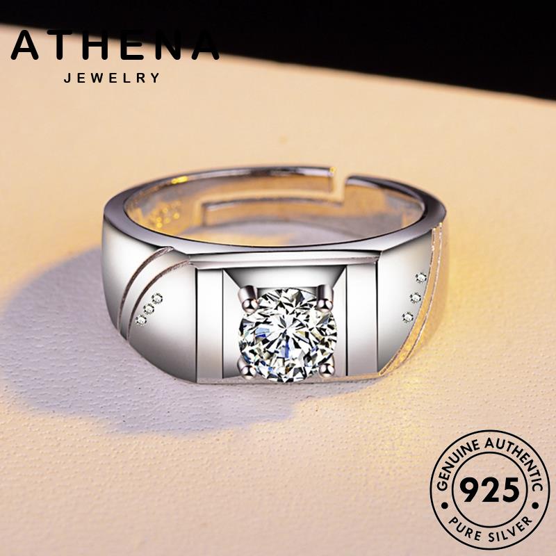 athena-jewelry-silver-แฟชั่น-เครื่องประดับ-925-เรียบง่าย-เงิน-แหวน-เครื่องประดับ-เกาหลี-มอยส์ซาไนท์ไดมอนด์-ผู้ชาย-แท้-ต้นฉบับ-m072