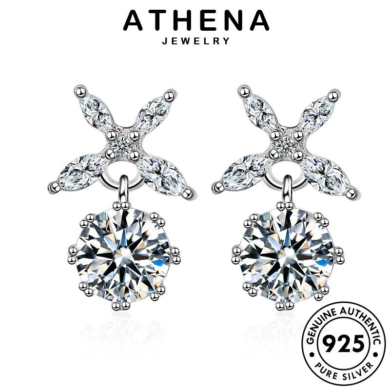Athena JEWELRY ต่างหูสตั๊ด เงิน 925 ประดับเพชรโมอิส รูปดอกไม้ สําหรับ