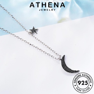 ATHENA JEWELRY ต้นฉบับ เครื่องประดับ แฟชั่น เงิน เครื่องประดับ สร้อยคอ 925 เกาหลี ผู้หญิง พระจันทร์สีดำ จี้ แท้ Silver มอยส์ซาไนท์ไดมอนด์ N139