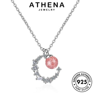 ATHENA JEWELRY แฟชั่น สร้อยคอ ผู้หญิง ต้นฉบับ ดวงจันทร์ที่เรียบง่าย เกาหลี คริสตัลเพชรสีชมพู จี้ 925 Silver แท้ เครื่องประดับ เครื่องประดับ เงิน N192