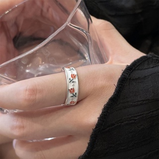 ใหม่ แหวนเงิน S925 รูปดอกทิวลิป สีขาว สําหรับผู้หญิง U55
