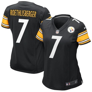 เสื้อกีฬารักบี้แขนสั้น ทรงหลวม ขนาดใหญ่ ลายทีม NFL Pittsburgh Steelers Steelers Rugby Jersey No. สไตล์ยุโรป และอเมริกา เสื้อกีฬาแขนสั้น ลายทีม Ben Roethlisberger สําหรับผู้หญิง 7 ชิ้น