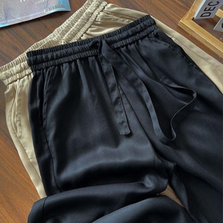 Lyocell Tencel กางเกงขากว้าง เอวสูง ผ้าเดรป แบบบาง ทรงหลวม สไตล์เกาหลี แฟชั่นฤดูร้อน สําหรับผู้หญิง