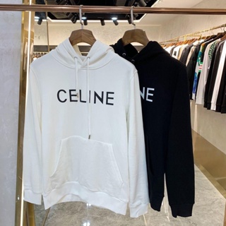 Celine เสื้อกันหนาวลําลอง มีฮู้ด พิมพ์ลายตัวอักษร ทรงหลวม สไตล์เกาหลี สําหรับผู้ชาย และผู้หญิง