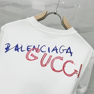 Balenciaga 23SS เสื้อยืดแขนสั้น พิมพ์ลายตัวอักษรปารีส ทรงหลวม อเนกประสงค์ แฟชั่นฤดูร้อน สําหรับผู้ชาย และผู้หญิง