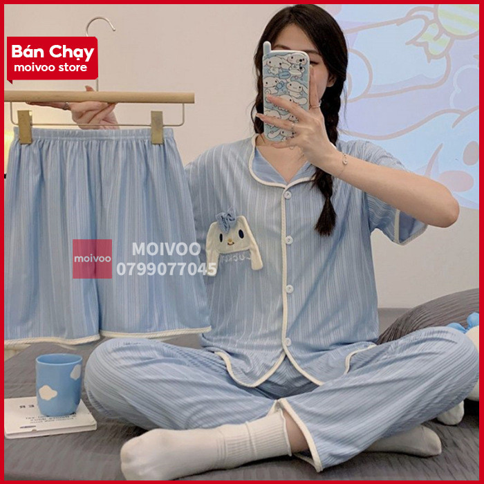 Moivoo ชุดนอนสตรีชุด BN21 ชุดนอนสตรีพร้อมกางเกงขาสั้นเสริมลายกระต่ายและ ...
