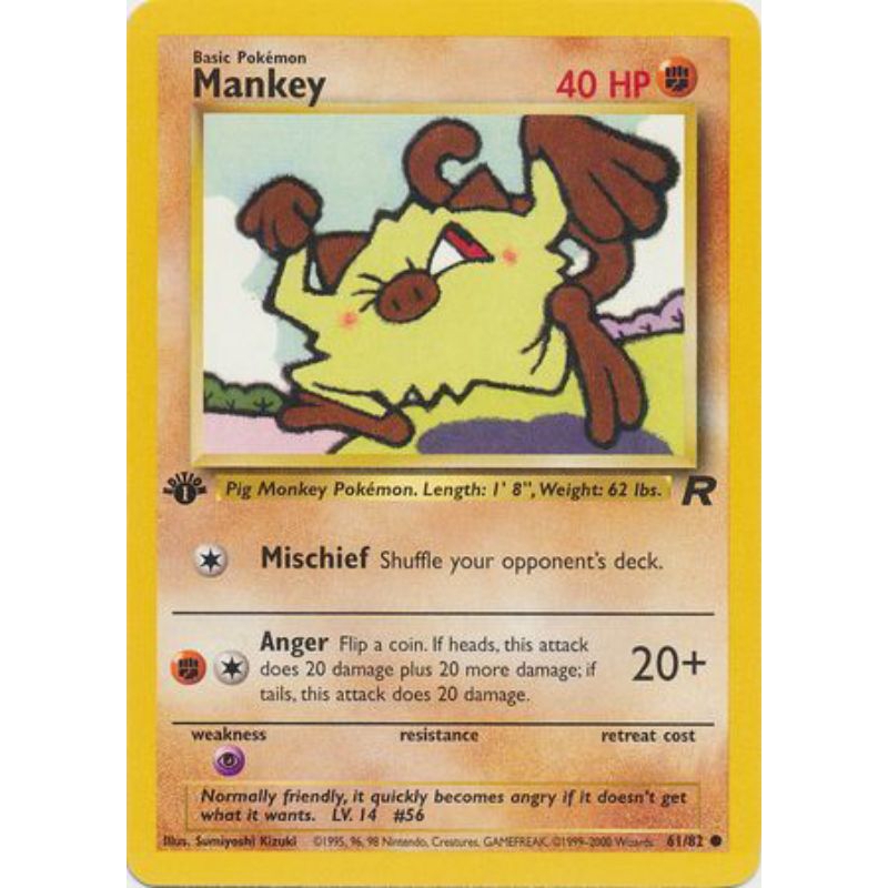การ์ด Pokemon Mankey - 61/82 - Common 1st Edition Team Rockets first ...